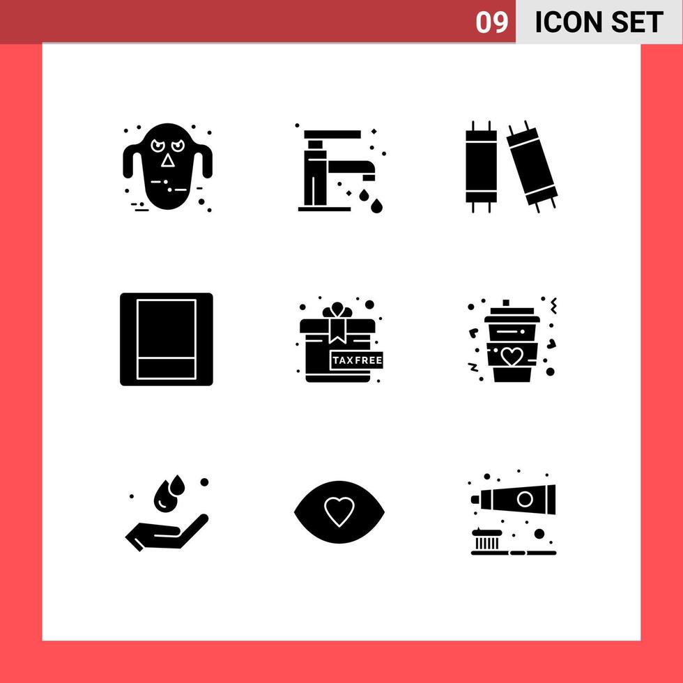 pack de 9 signes et symboles de glyphes solides modernes pour les supports d'impression Web tels que le cadeau de café interrupteur sans halogène éléments de conception vectoriels modifiables vecteur