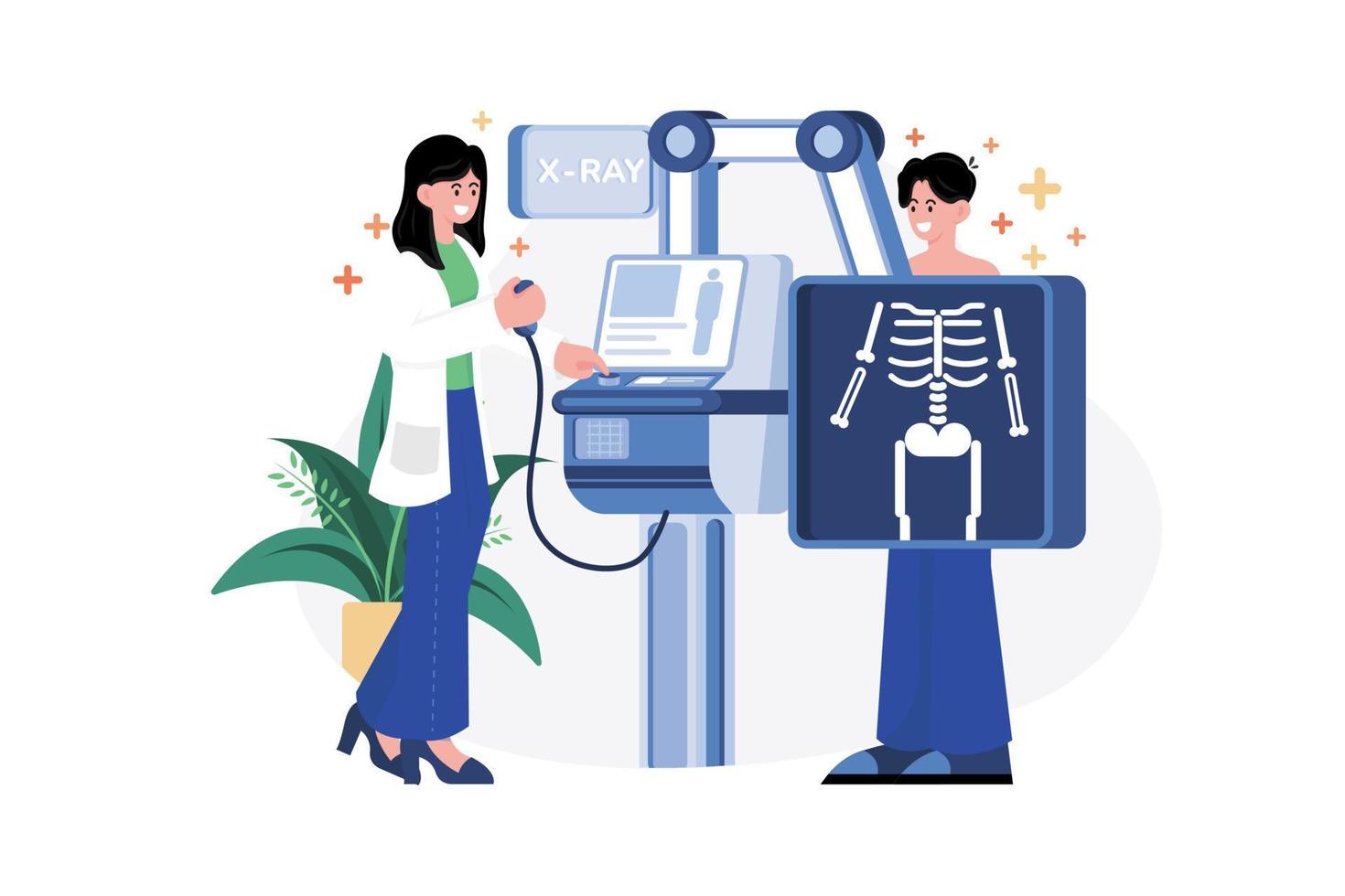 médecin examinant le concept d'illustration de rayons X du patient. une illustration plate isolée sur fond blanc vecteur