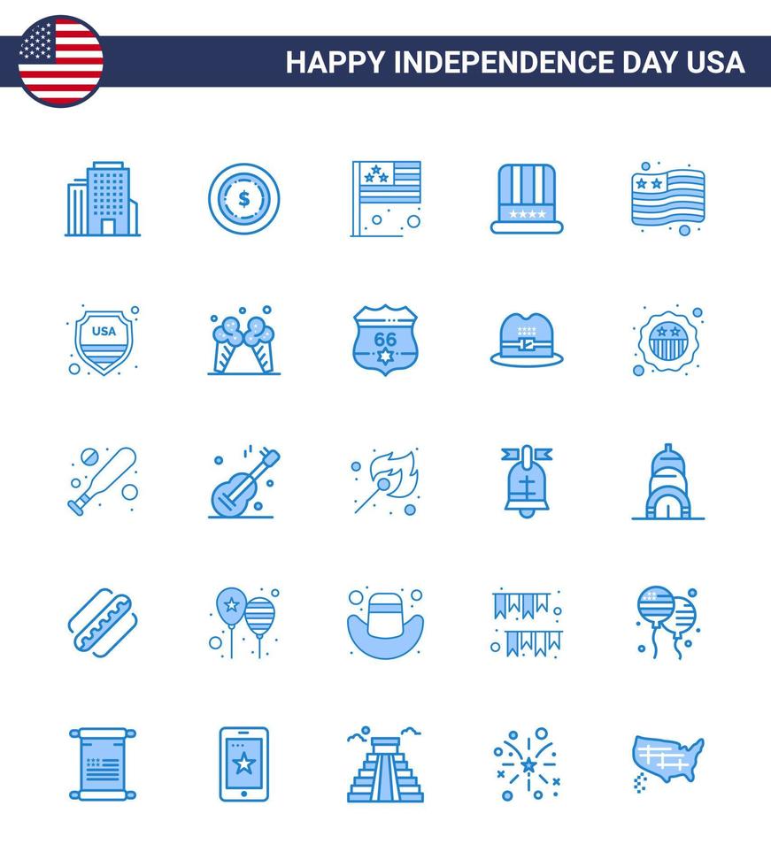 25 usa blue pack de signes et symboles de la fête de l'indépendance du drapeau de sécurité drapeau pays américain modifiable usa day vector design elements