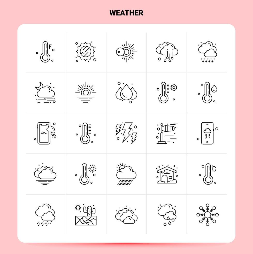 contour 25 météo icône ensemble vecteur ligne style conception noir icônes ensemble linéaire pictogramme pack web et mobile affaires idées conception illustration vectorielle