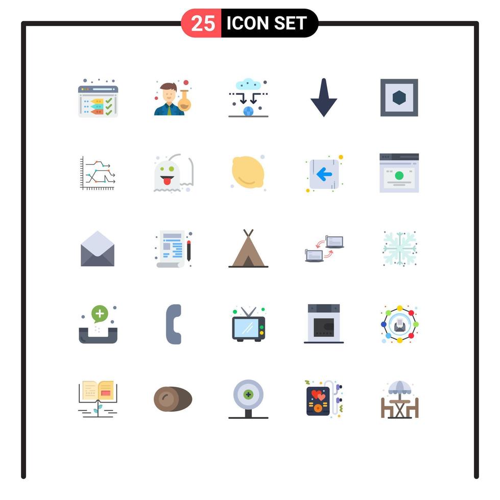 pack d'interface utilisateur de 25 couleurs plates de base d'éléments de conception vectoriels modifiables de flèche hexagonale d'antenne de forme d'analyse vecteur