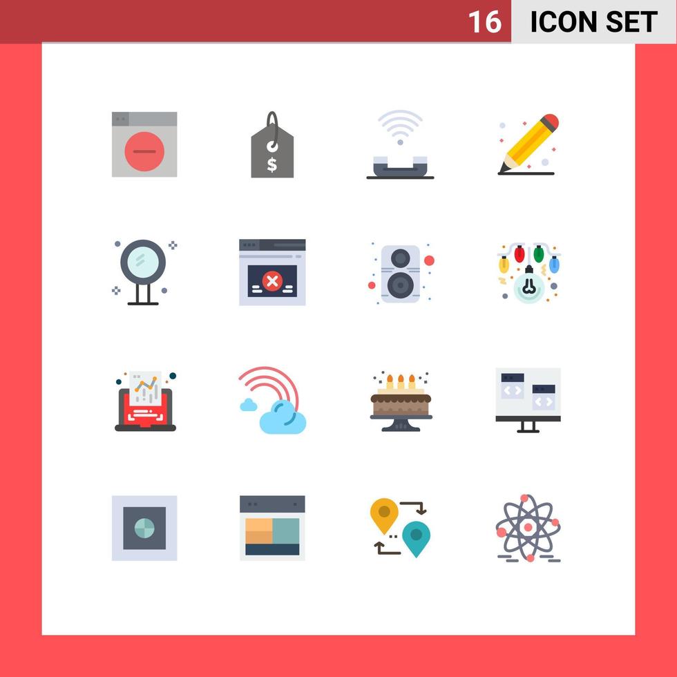 16 interface utilisateur pack de couleurs plates de signes et symboles modernes de crayon de beauté aide l'éducation scolaire pack modifiable d'éléments de conception de vecteur créatif