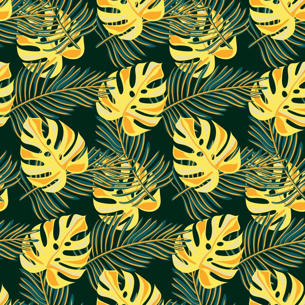 motif naturel tropical harmonieux de feuilles exotiques. fond floral de vecteur. belle impression intégrale avec des plantes exotiques dessinées à la main. conception botanique de maillots de bain. vecteur