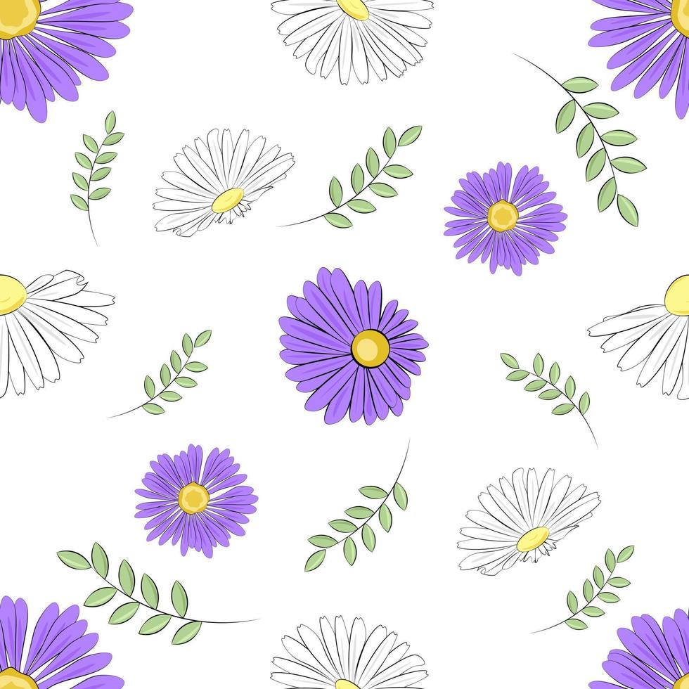 modèle sans couture avec des fleurs blanches et violettes vecteur