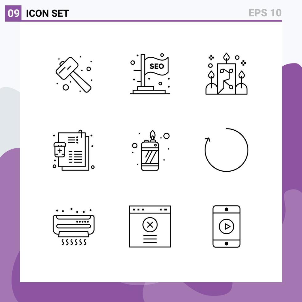 ensemble de 9 symboles universels de la médecine du feu seo list éléments de conception vectoriels modifiables ornementaux vecteur