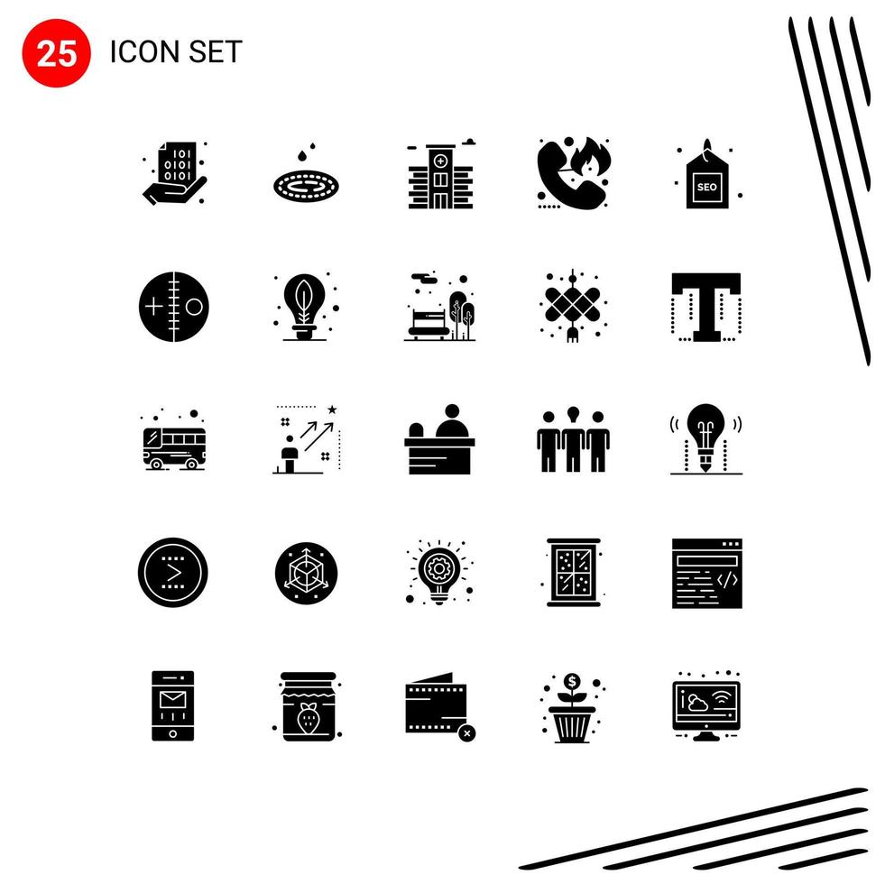 25 concept de glyphe solide pour les sites Web mobiles et applications moteur pompier spa feu appel éléments de conception vectoriels modifiables vecteur