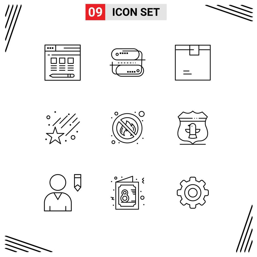 pack d'icônes vectorielles stock de 9 signes et symboles de ligne pour aucun élément de conception vectorielle modifiable de chute d'étoile de livraison de combattant vecteur