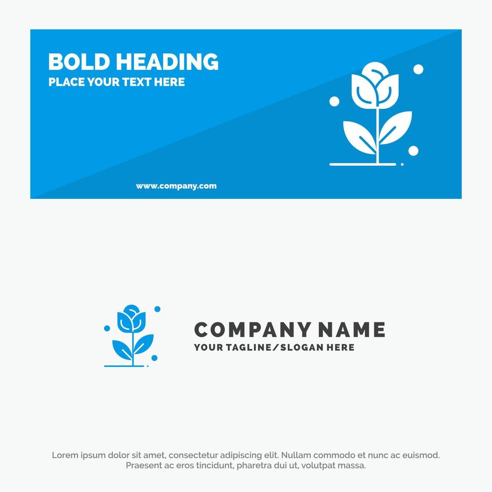fleur rose amour icône solide bannière de site Web et modèle de logo d'entreprise vecteur
