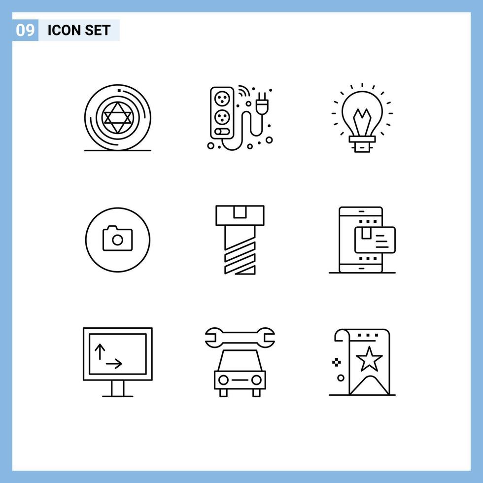 ensemble moderne de 9 contours et symboles tels que des éléments de conception vectoriels modifiables de lumière d'image d'énergie de base de boulon vecteur