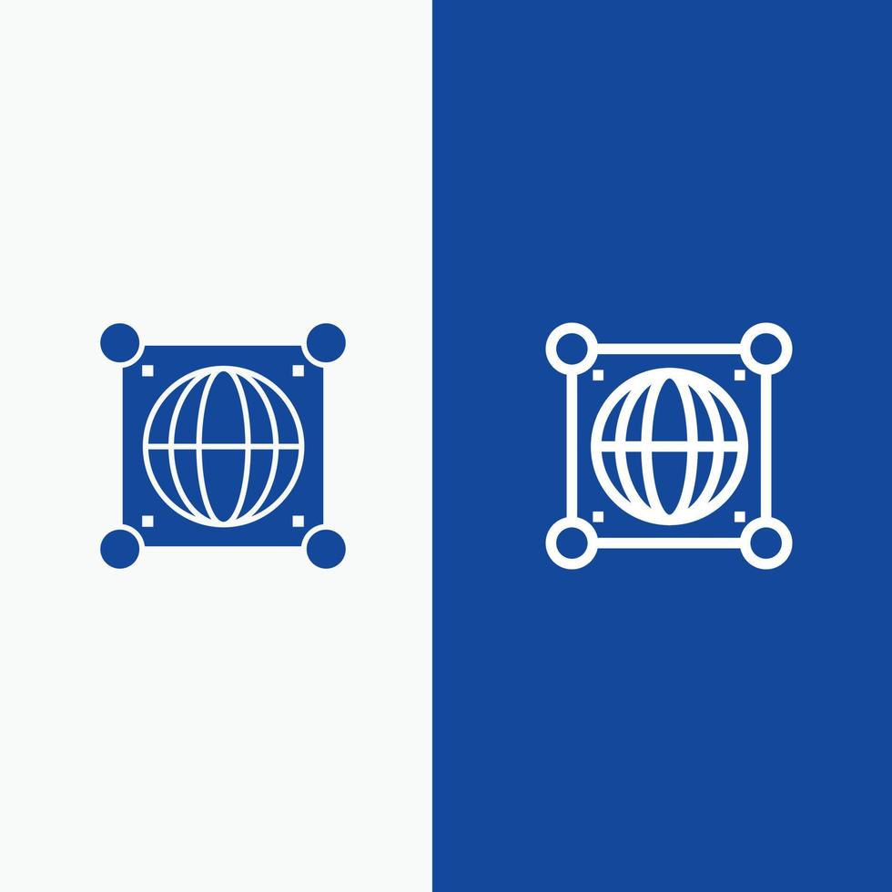 globe monde global science ligne et glyphe icône solide bannière bleue ligne et glyphe icône solide bannière bleue vecteur