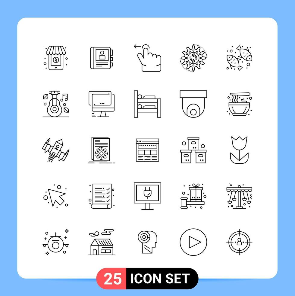 Symboles de contour du pack d'icônes noires de 25 lignes pour les applications mobiles isolées sur fond blanc. 25 icônes définies. vecteur