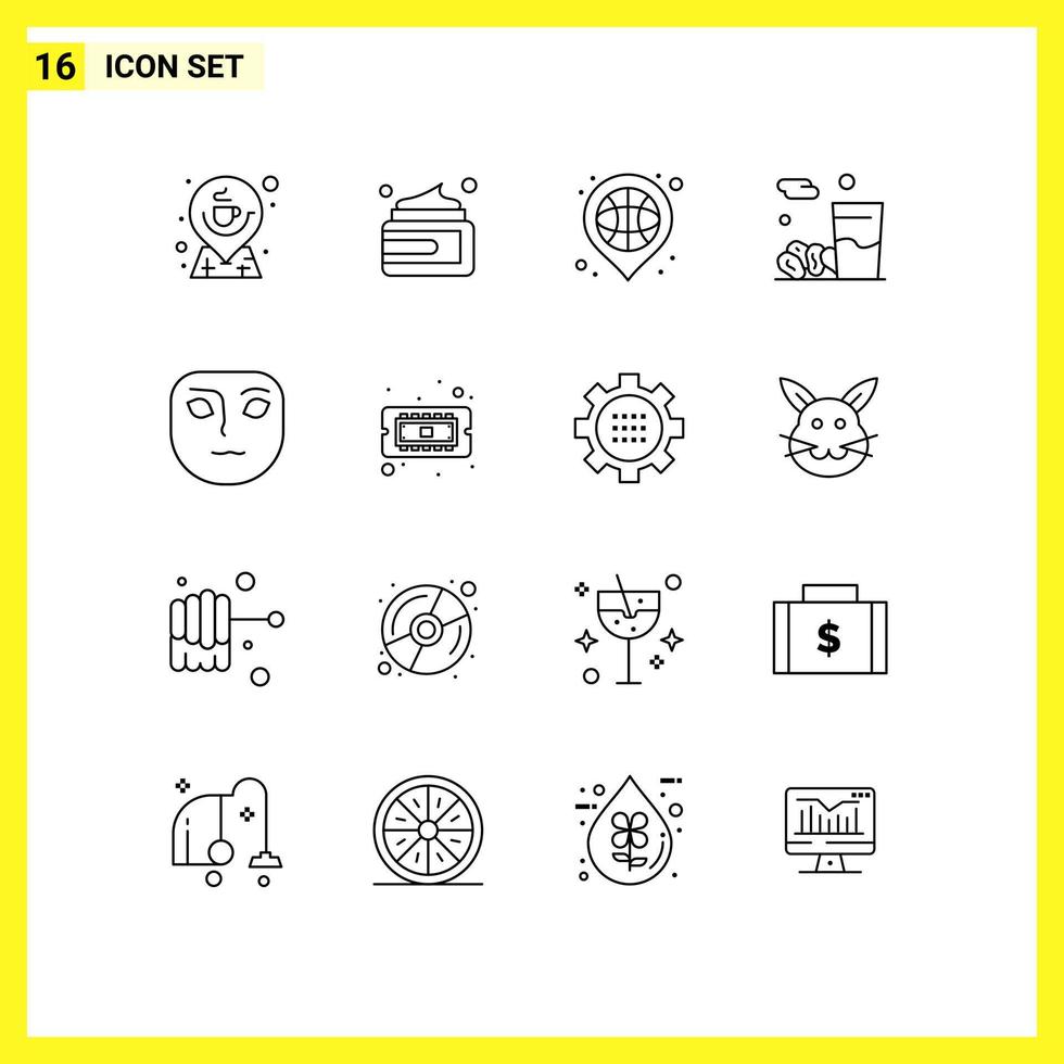 contour de l'interface mobile ensemble de 16 pictogrammes de kareem food medicine drink place éléments de conception vectoriels modifiables vecteur