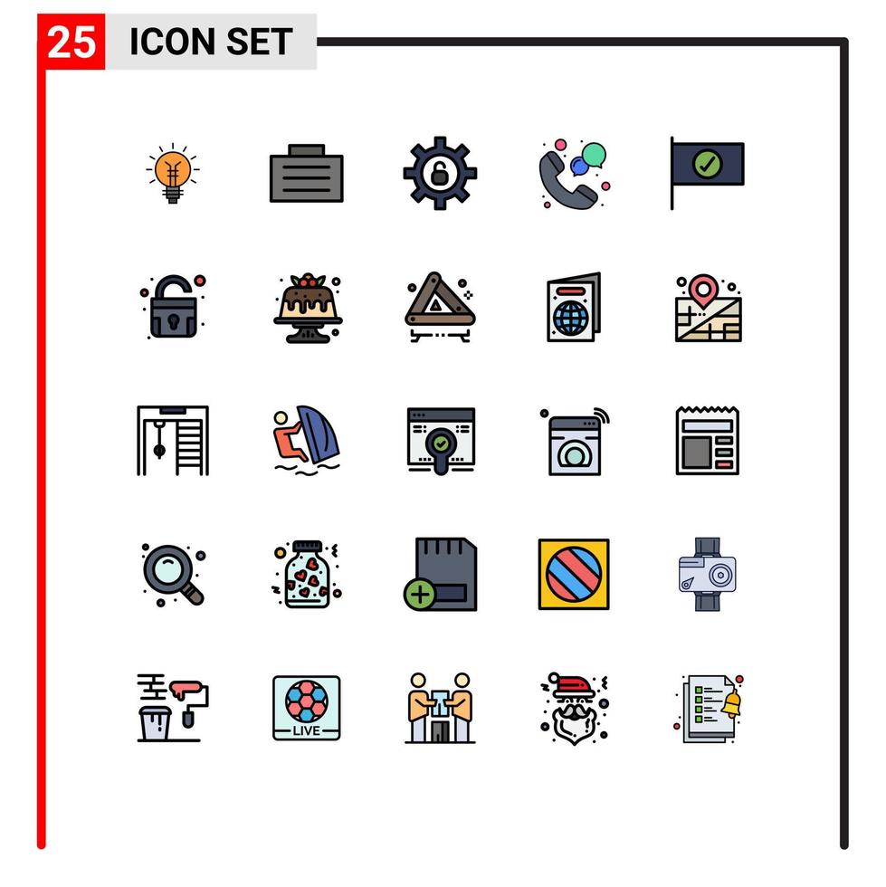 25 interface utilisateur ligne remplie pack de couleurs plates de signes et symboles modernes de drapeau shopping coffre-fort appel éléments de conception vectoriels modifiables vecteur