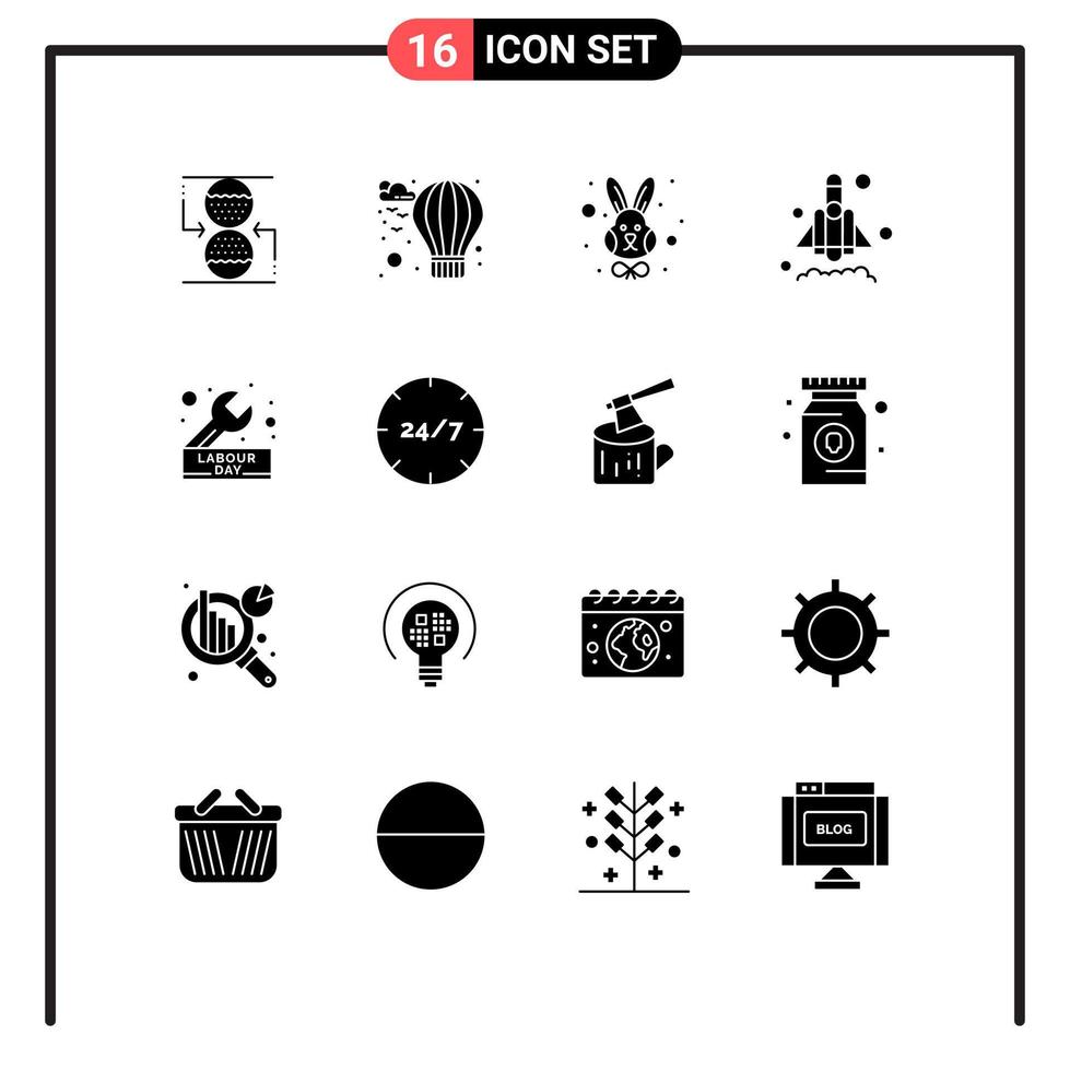 16 glyphes solides universels pour les applications web et mobiles réparation construction fusée jour de pâques éléments de conception vectoriels modifiables vecteur