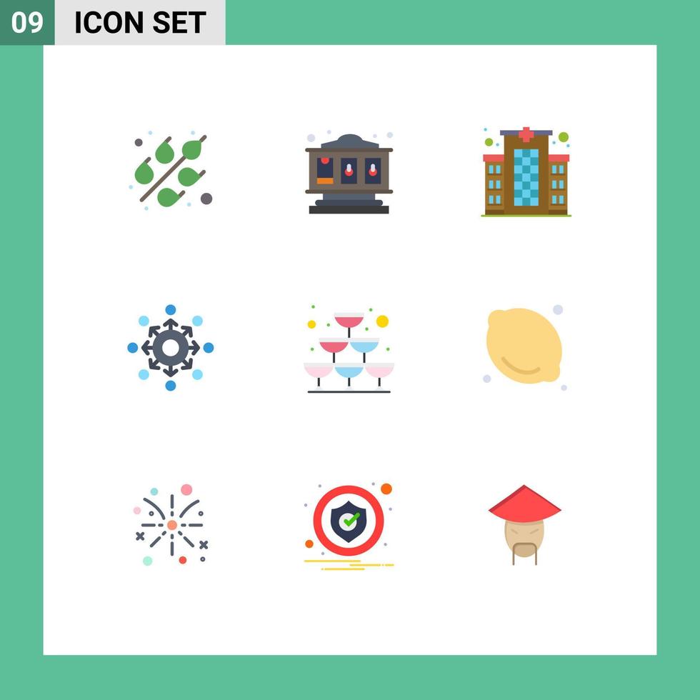 9 concept de couleur plate pour les sites Web mobiles et les applications présentation de l'hôpital de verre à vin connecter des éléments de conception vectoriels modifiables vecteur