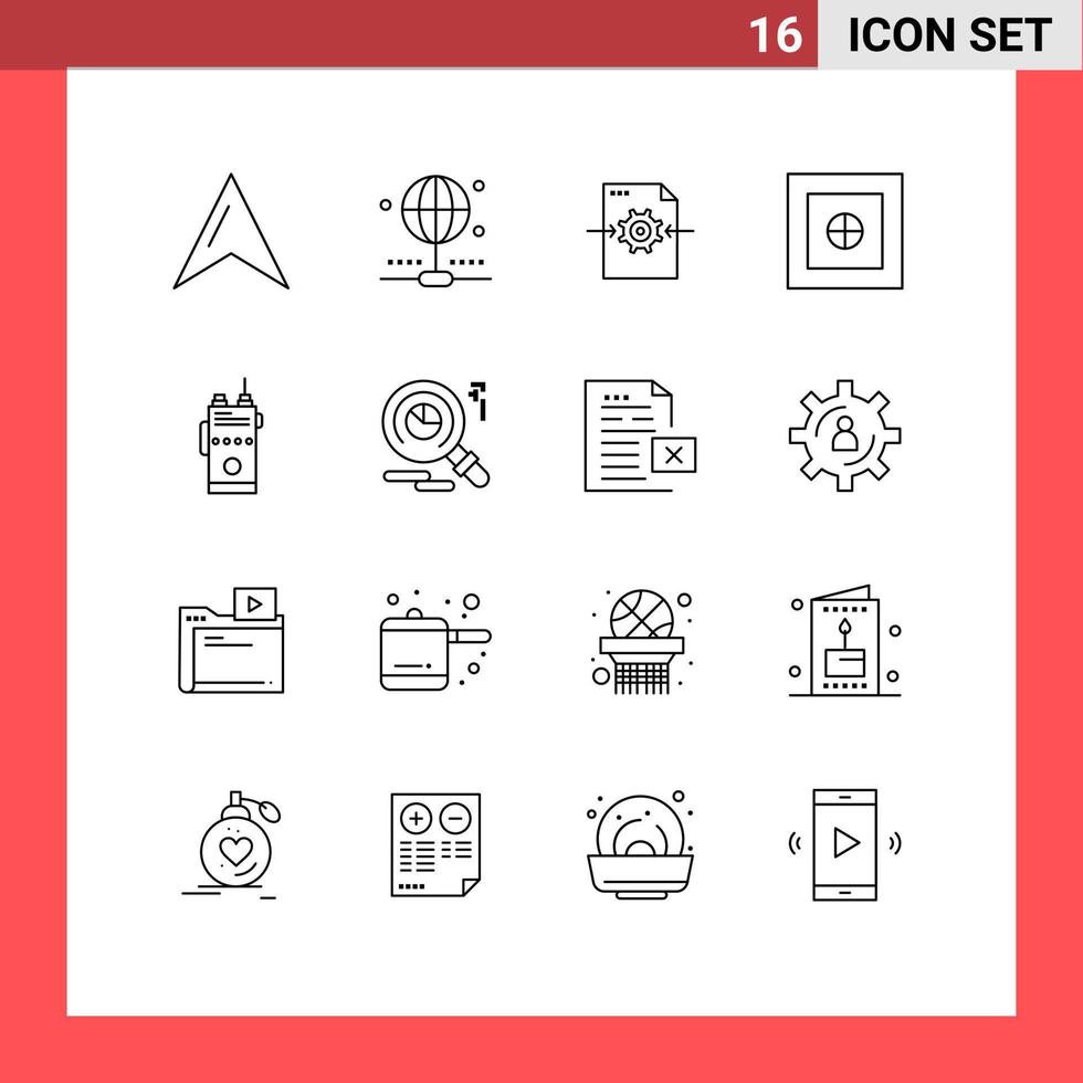 pack de lignes vectorielles modifiables de 16 contours simples de paramètres de communication de camping éléments de conception vectoriels modifiables sûrs talkie vecteur