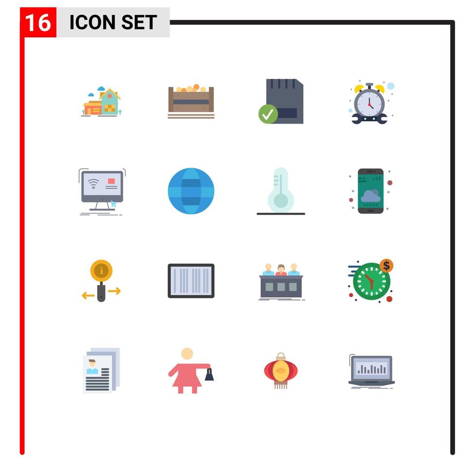 symboles d'icônes universels groupe de 16 couleurs plates modernes de minuterie de réparation dispositifs d'arrêt bangla pack modifiable d'éléments de conception de vecteur créatif
