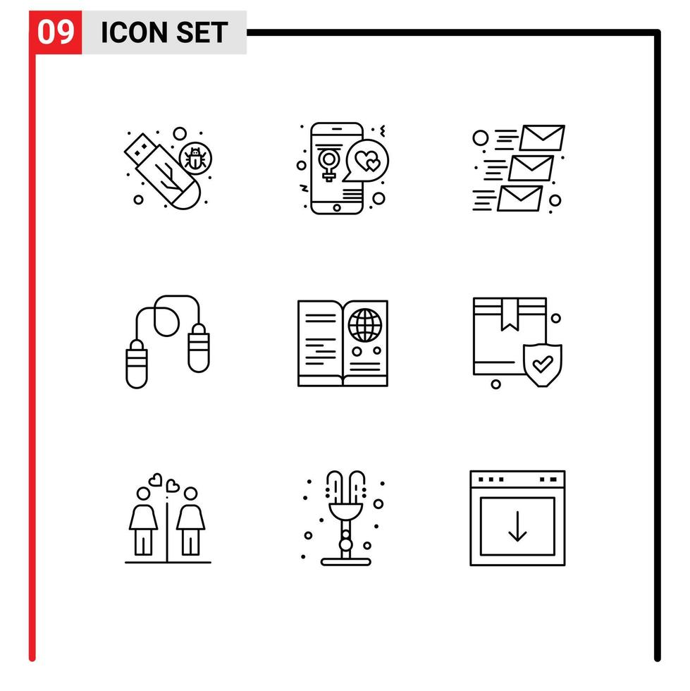 symboles d'icônes universels groupe de 9 contours modernes d'exercice d'amateur de fitness sautant mailing éléments de conception vectoriels modifiables vecteur