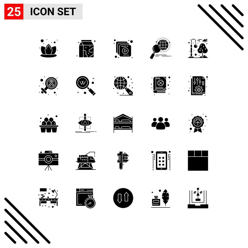 25 icônes créatives signes et symboles modernes de l'éclairage public du parc loupe du monde multimédia éléments de conception vectoriels modifiables vecteur