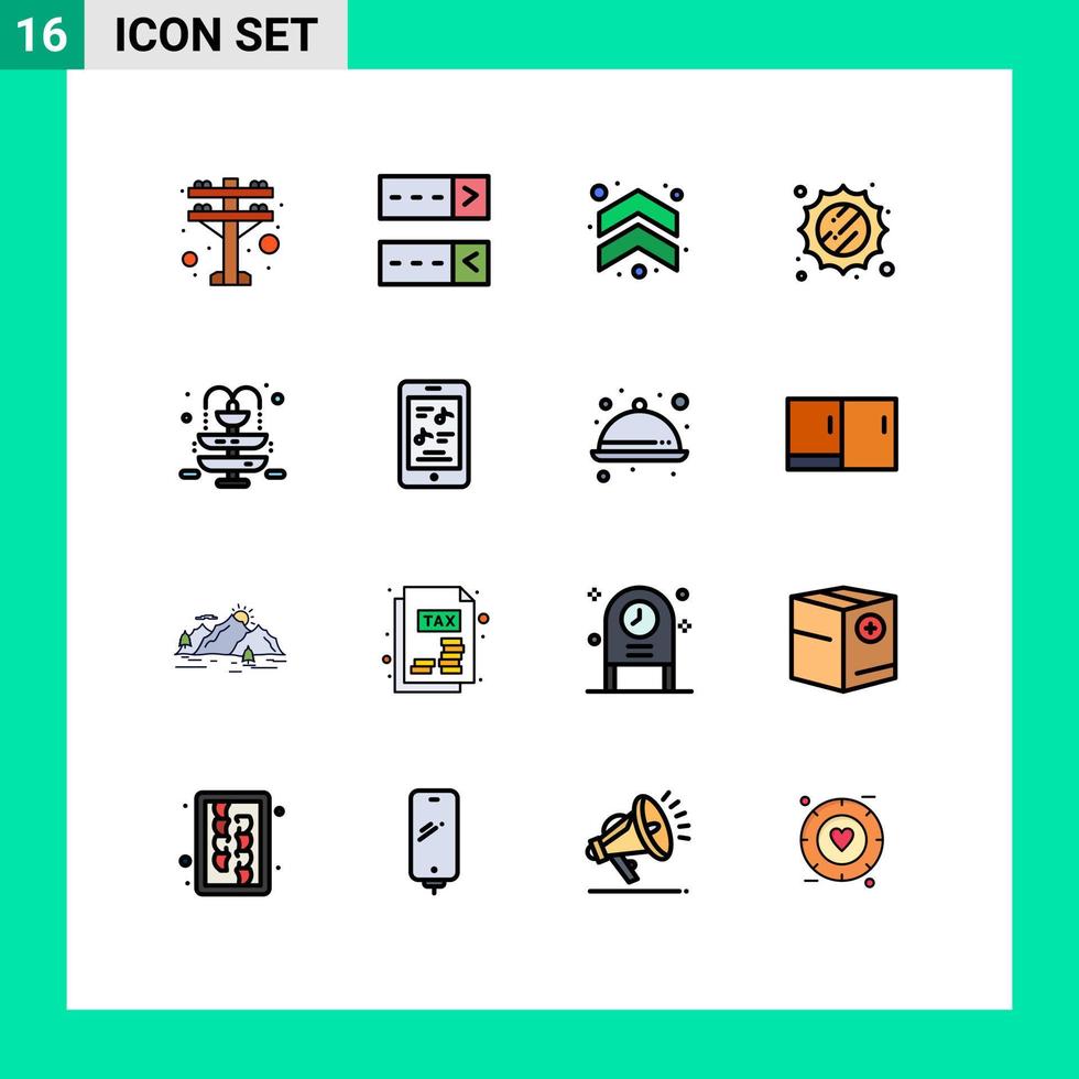 ensemble moderne de 16 pictogrammes de lignes remplies de couleurs plates du parc multimédia jusqu'à des éléments de conception vectoriels créatifs modifiables par temps d'eau vecteur