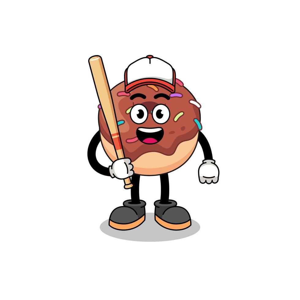 caricature de mascotte de beignets en tant que joueur de baseball vecteur