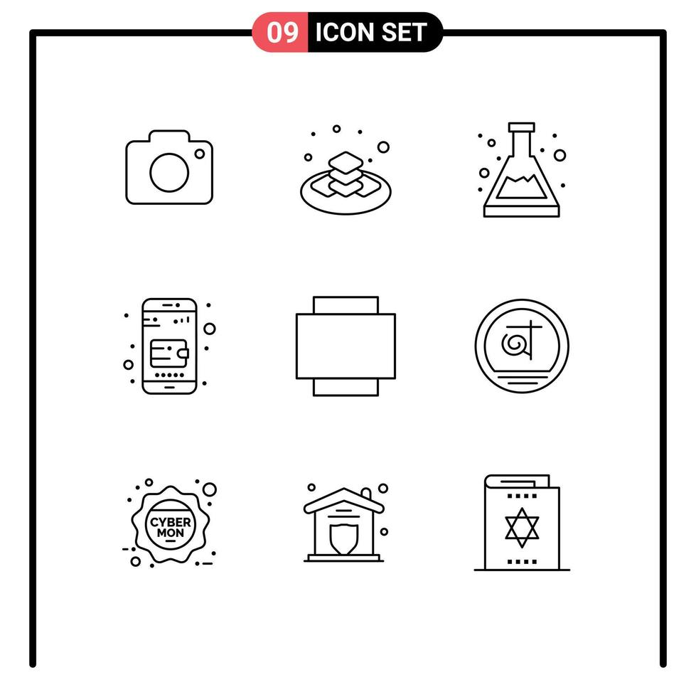9 contours universels définis pour les applications web et mobiles mise en page bangla sac à main acide portefeuille mobile éléments de conception vectoriels modifiables vecteur
