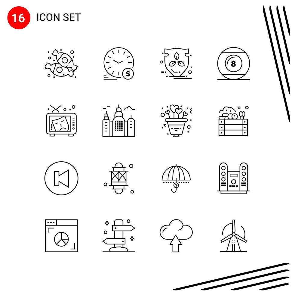 collection de 16 icônes vectorielles dans le style de ligne. symboles de contour parfaits pixel pour le web et le mobile. signes d'icône de ligne sur fond blanc. 16 icônes. vecteur