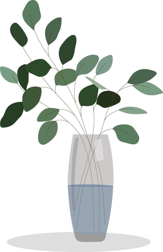 vase moderne abstrait avec carte de feuilles d'eucalyptus sur fond blanc. mode minimale à la mode. plantes vertes d'intérieur. décor à la maison écologique vecteur