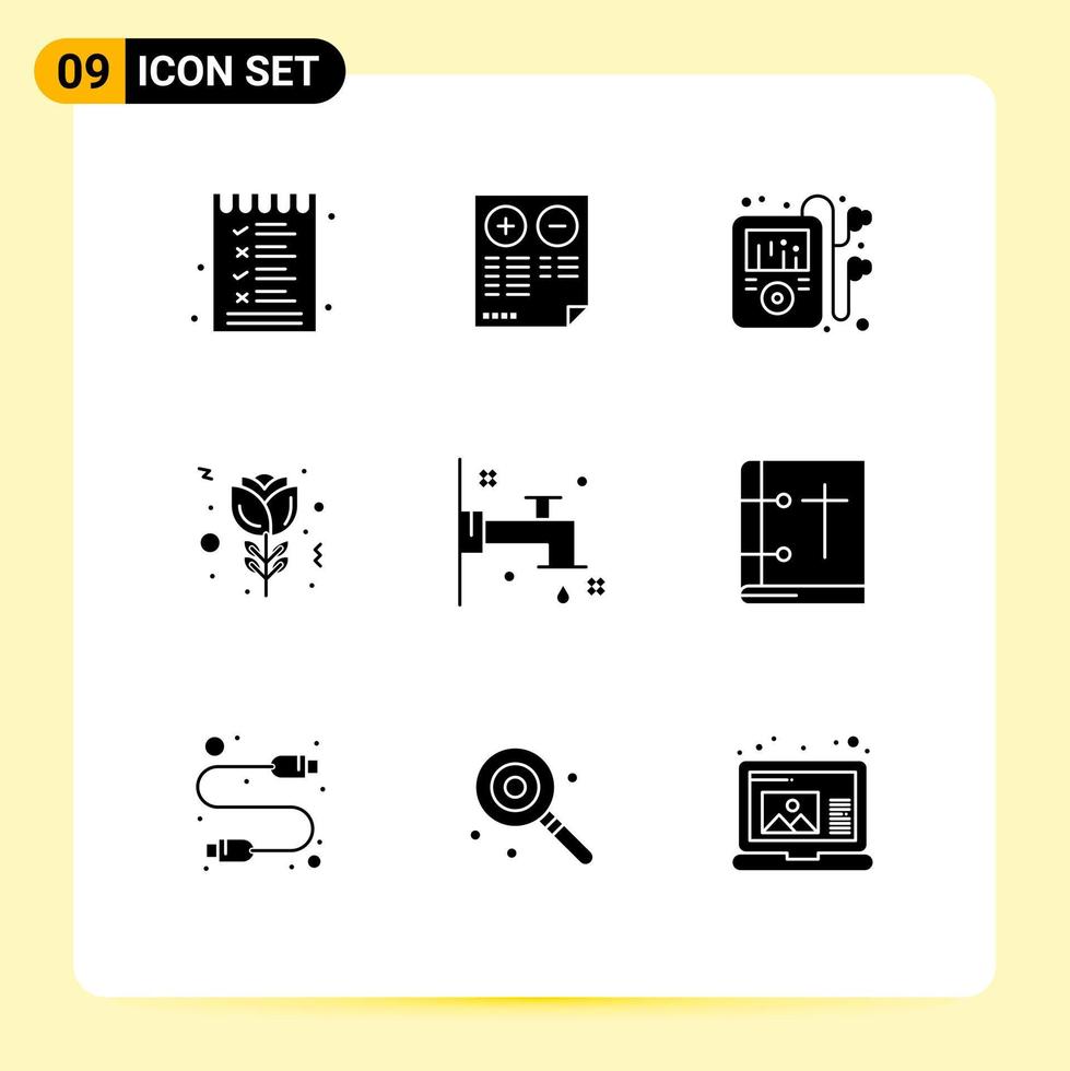 interface utilisateur pack de 9 glyphes solides de base du robinet d'eau moins les éléments de conception vectoriels modifiables de fleur de tulipe vecteur