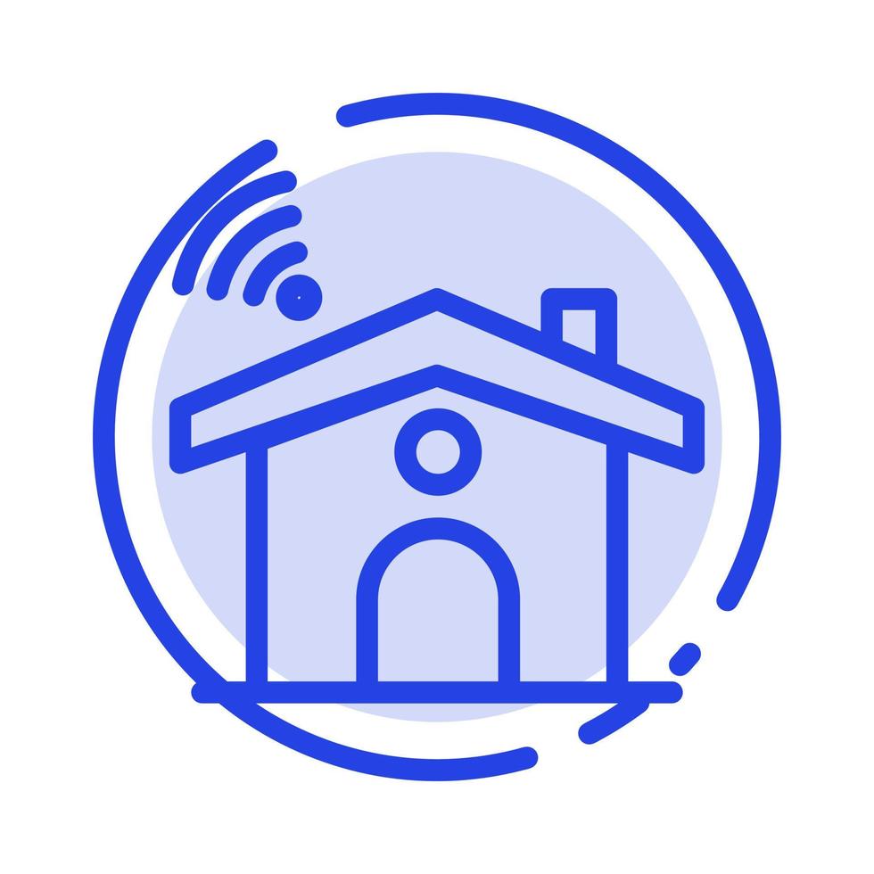 maison de signal de service wifi icône de ligne en pointillé bleu vecteur