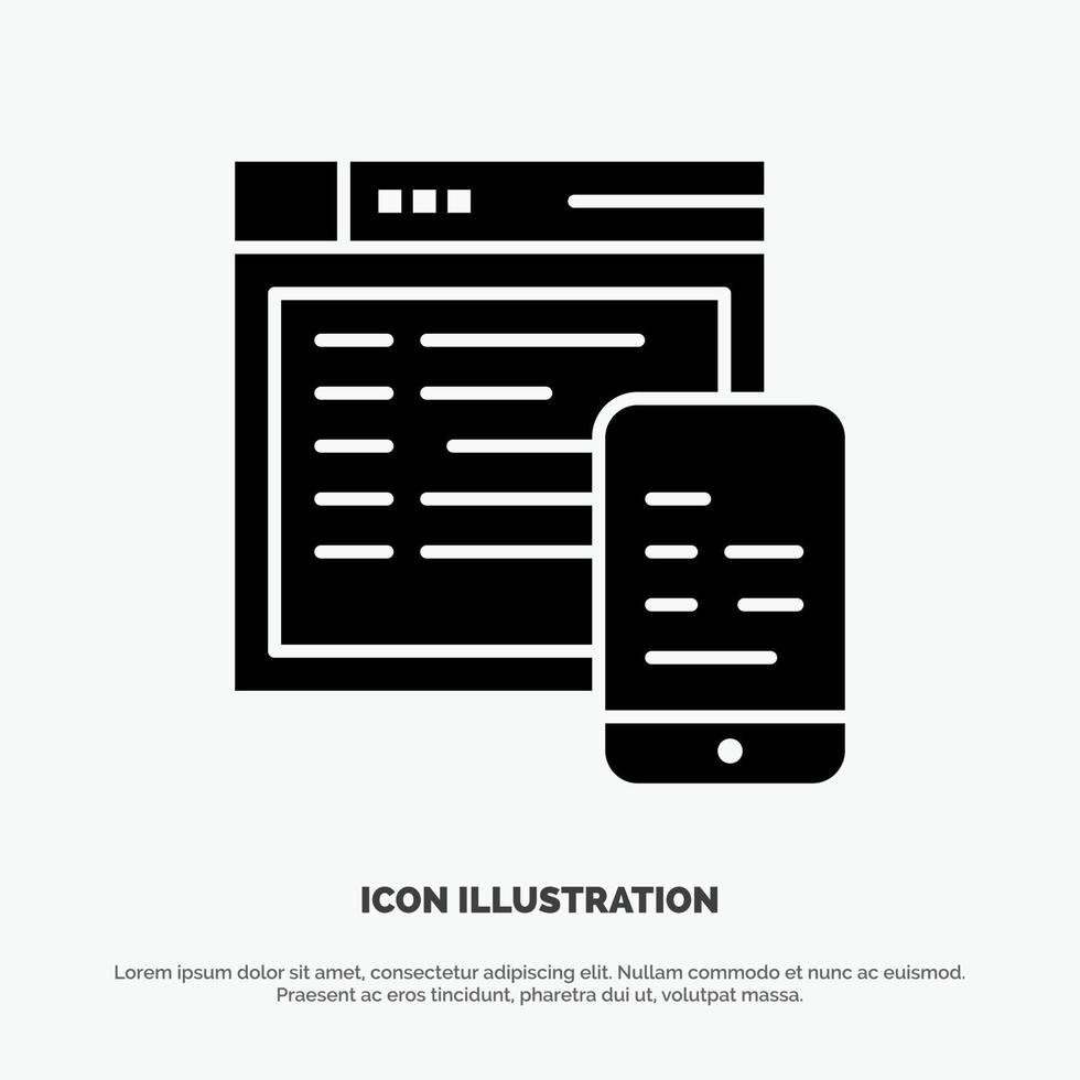 icône de glyphe noir solide mobile de site Web de conception réactive vecteur