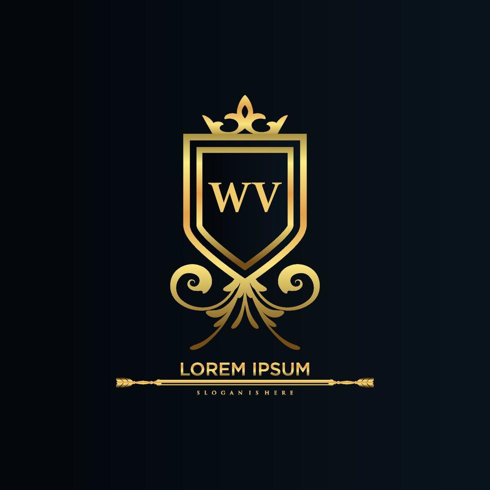 wv lettre initiale avec modèle royal.élégant avec vecteur de logo de couronne, illustration vectorielle de logo de lettrage créatif.