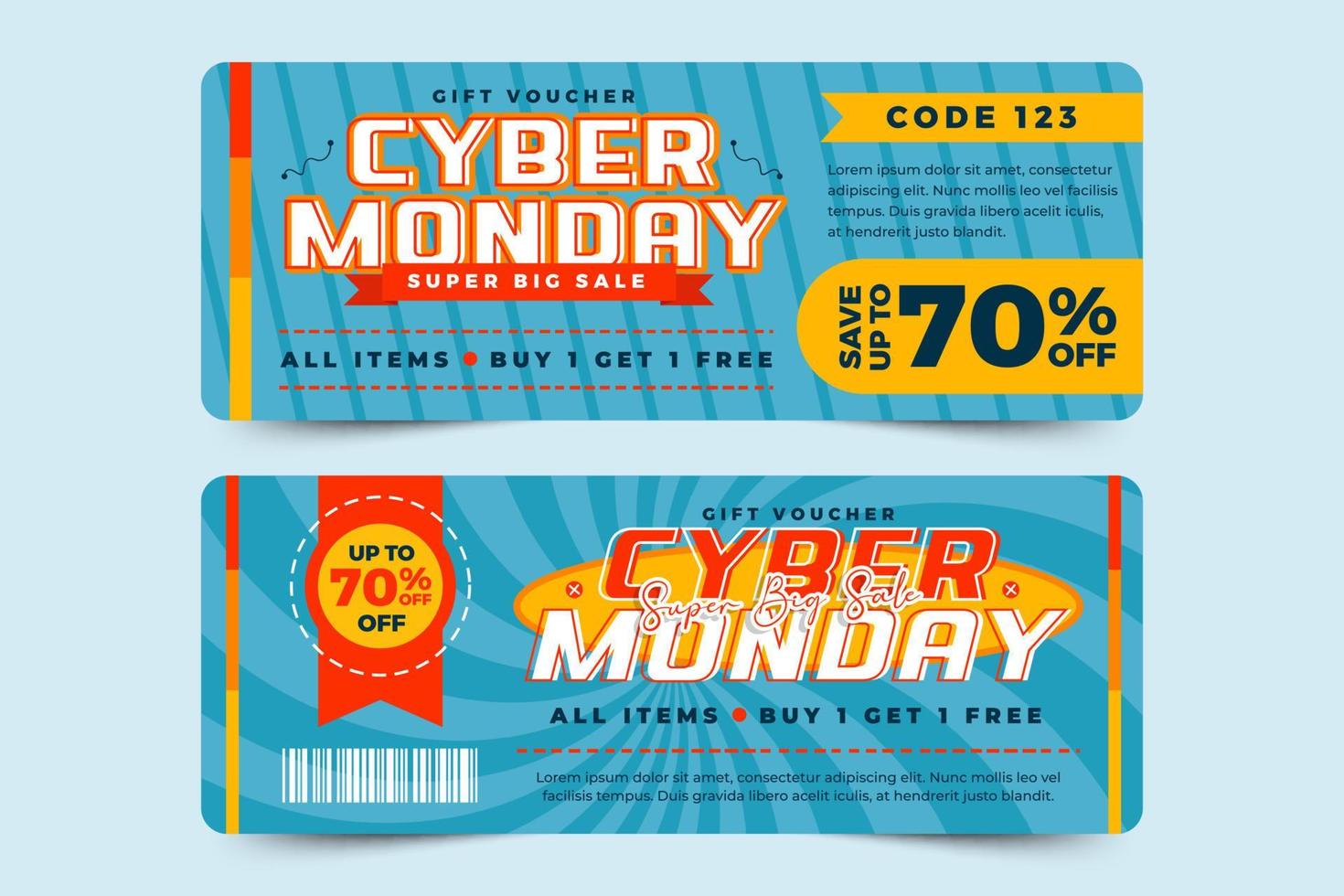 le modèle de conception de bon ou de coupon cyber monday est facile à personnaliser vecteur