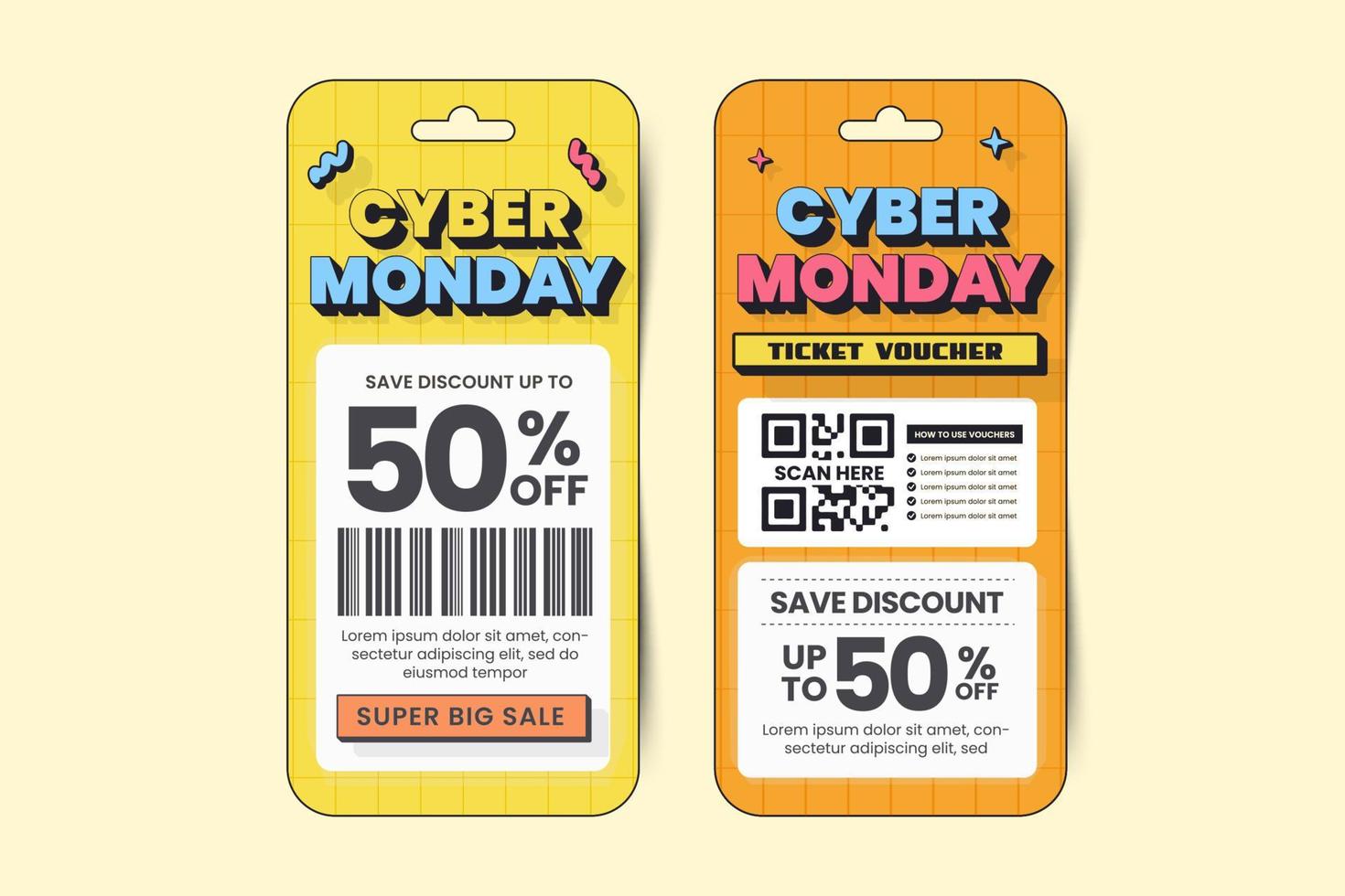 le modèle de conception de bon ou de coupon cyber monday est facile à personnaliser vecteur