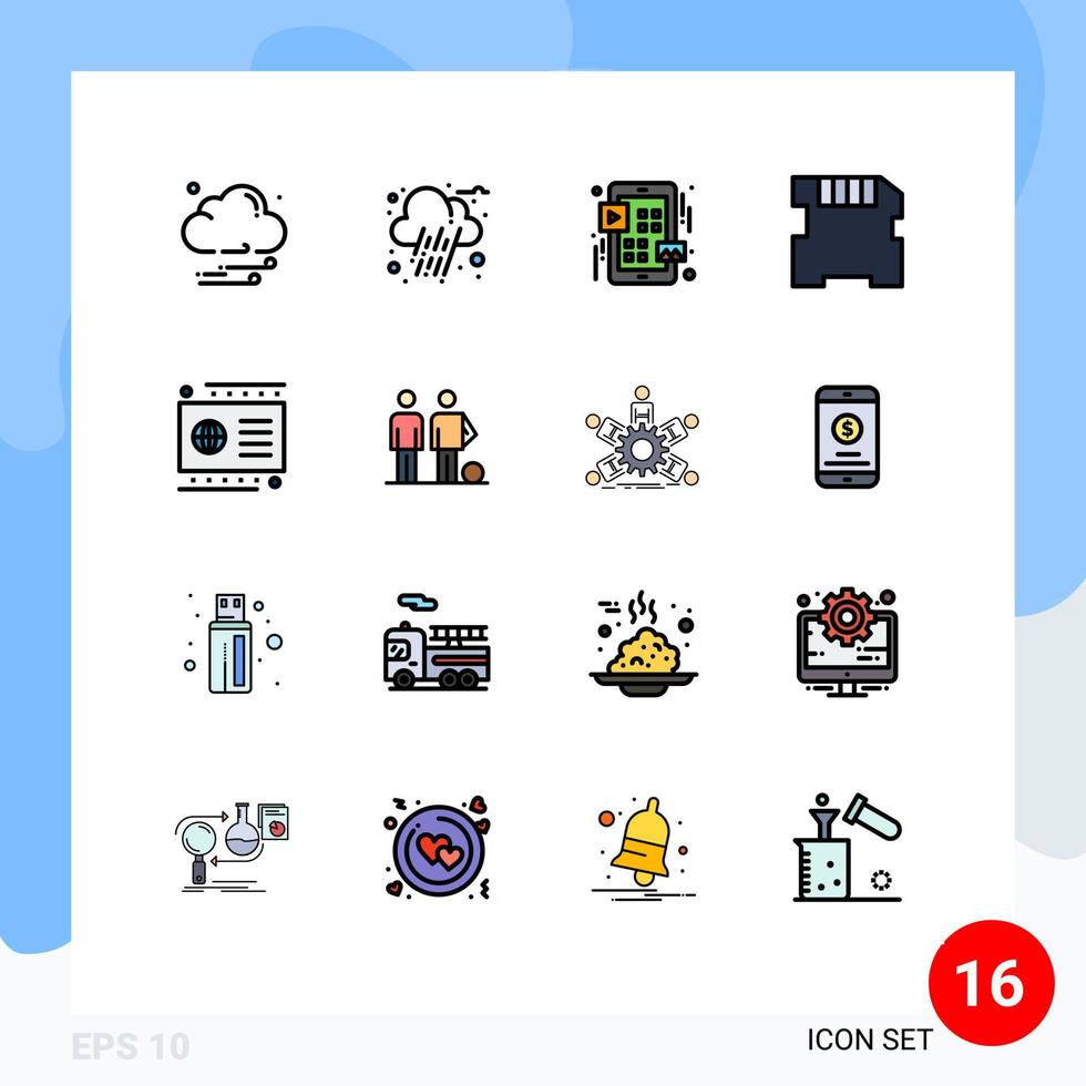 ensemble moderne de 16 lignes et symboles remplis de couleurs plates tels que débit amateur ui crédit sd éléments de conception vectoriels créatifs modifiables vecteur
