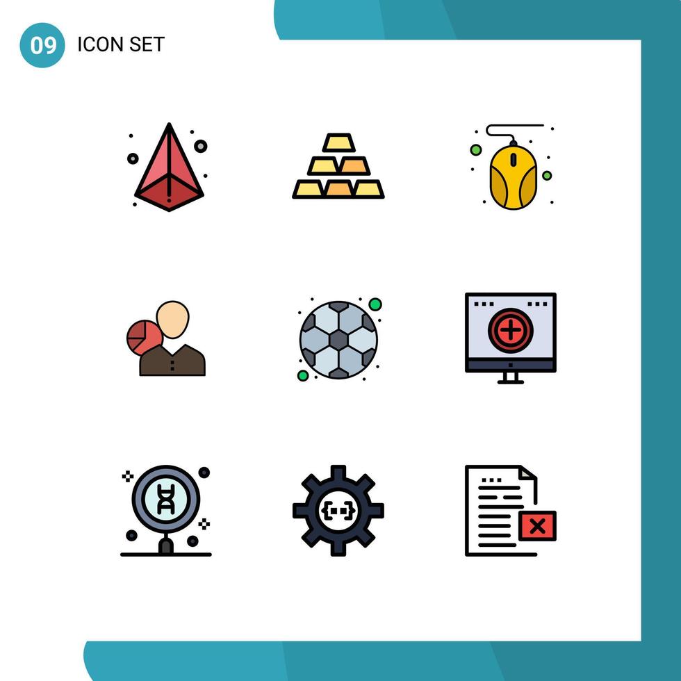 9 interface utilisateur ligne remplie pack de couleurs plates de signes et symboles modernes du gestionnaire de statistiques tableau des employés informatiques éléments de conception vectoriels modifiables vecteur