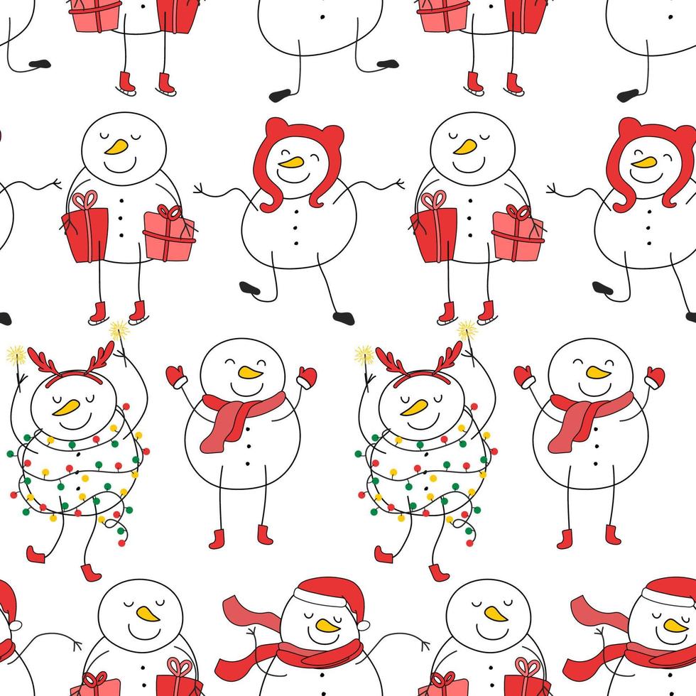 modèle sans couture avec illustration vectorielle de noël bonhommes de neige vecteur