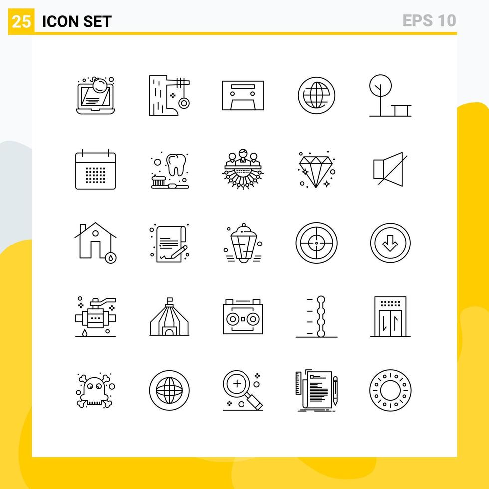 ligne d'interface mobile ensemble de 25 pictogrammes d'éléments de conception vectoriels modifiables vintage globe de la ville vecteur