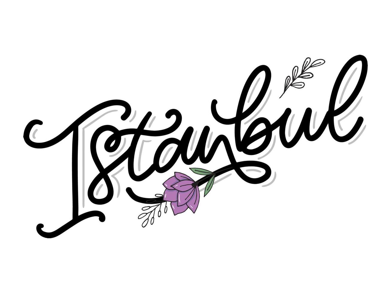 Istanbul. lettrage à la main. logo vectoriel d'istanbul en couleur noire avec mouettes sur fond blanc. produits souvenirs, emblème de bannière, blog de voyage médias sociaux, brochure, dépliant. illustration numérique.