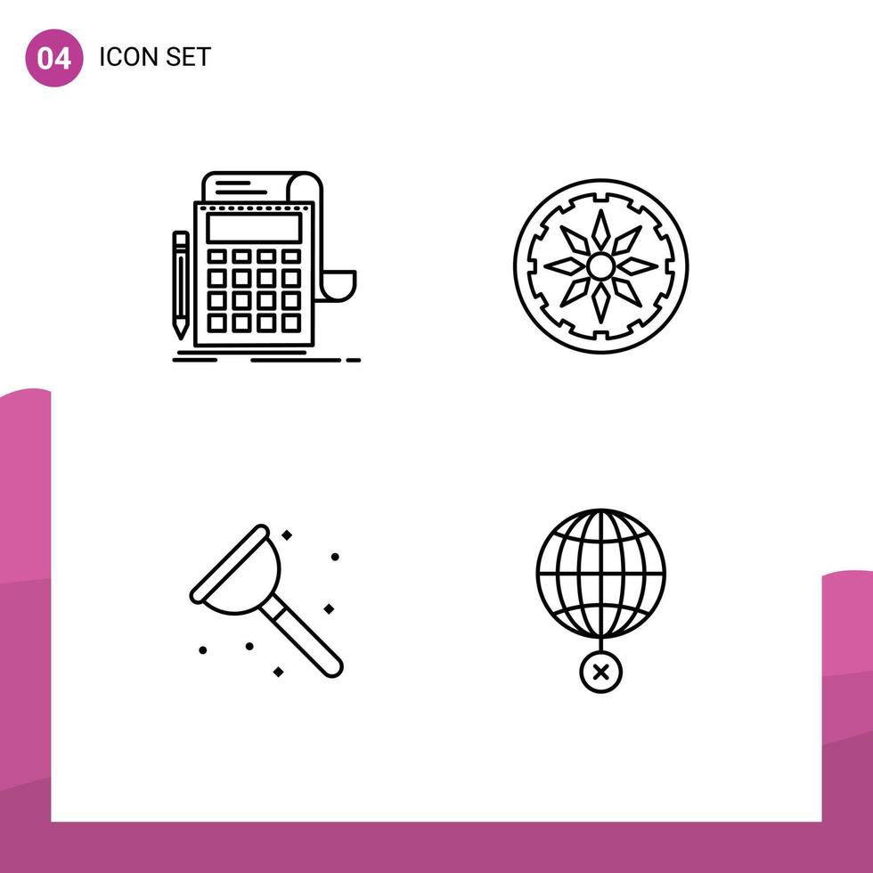 groupe de 4 signes et symboles de couleurs plates remplies pour la comptabilité plombier calcul pays service éléments de conception vectoriels modifiables vecteur
