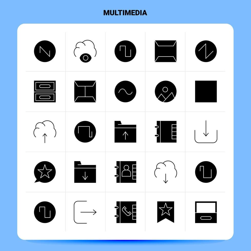 ensemble d'icônes multimédia solide 25 conception de style glyphe vectoriel icônes noires définies illustration vectorielle de conception d'idées d'affaires web et mobile