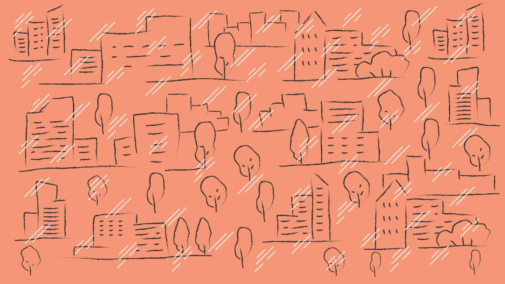 illustration de ville pluvieuse doodle dessiné à la main vecteur