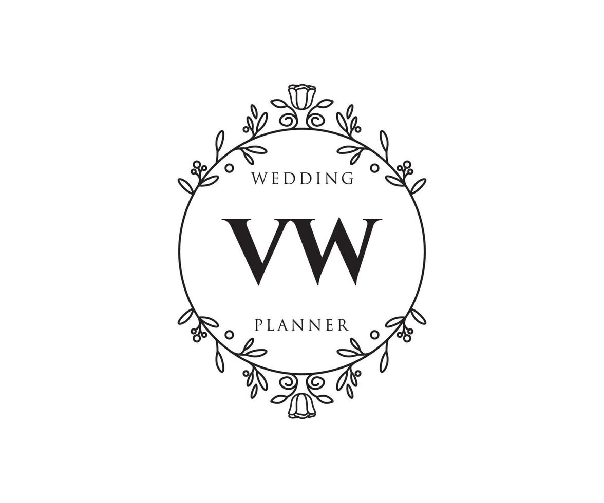 collection de logos de monogramme de mariage lettre initiales vw, modèles minimalistes et floraux modernes dessinés à la main pour cartes d'invitation, réservez la date, identité élégante pour restaurant, boutique, café en image vectorielle vecteur