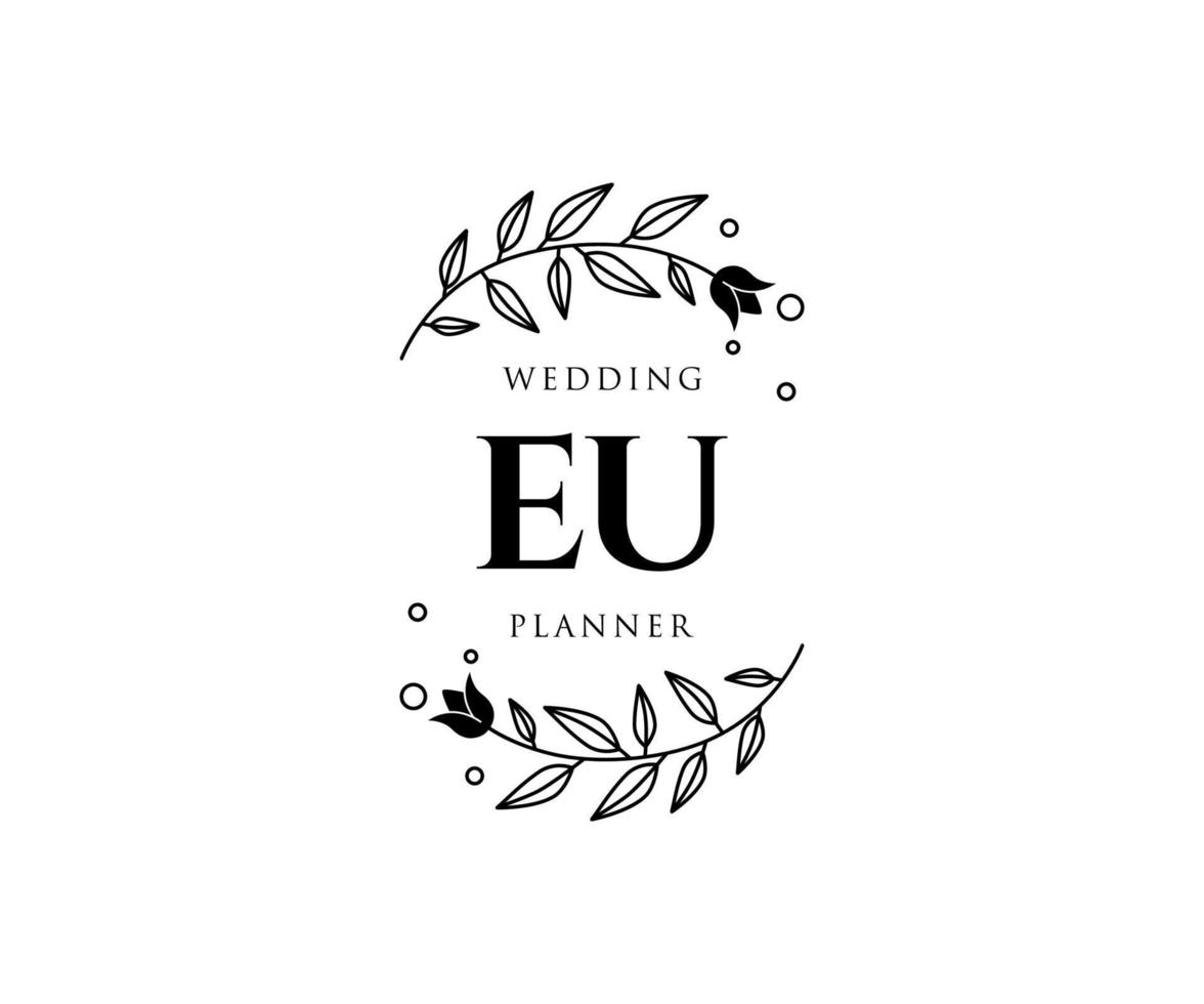 collection de logos de monogramme de mariage lettre initiales eu, modèles minimalistes et floraux modernes dessinés à la main pour cartes d'invitation, réservez la date, identité élégante pour restaurant, boutique, café en image vectorielle vecteur