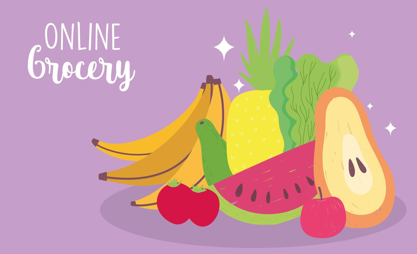 bannière de marché en ligne avec fruits et légumes frais vecteur