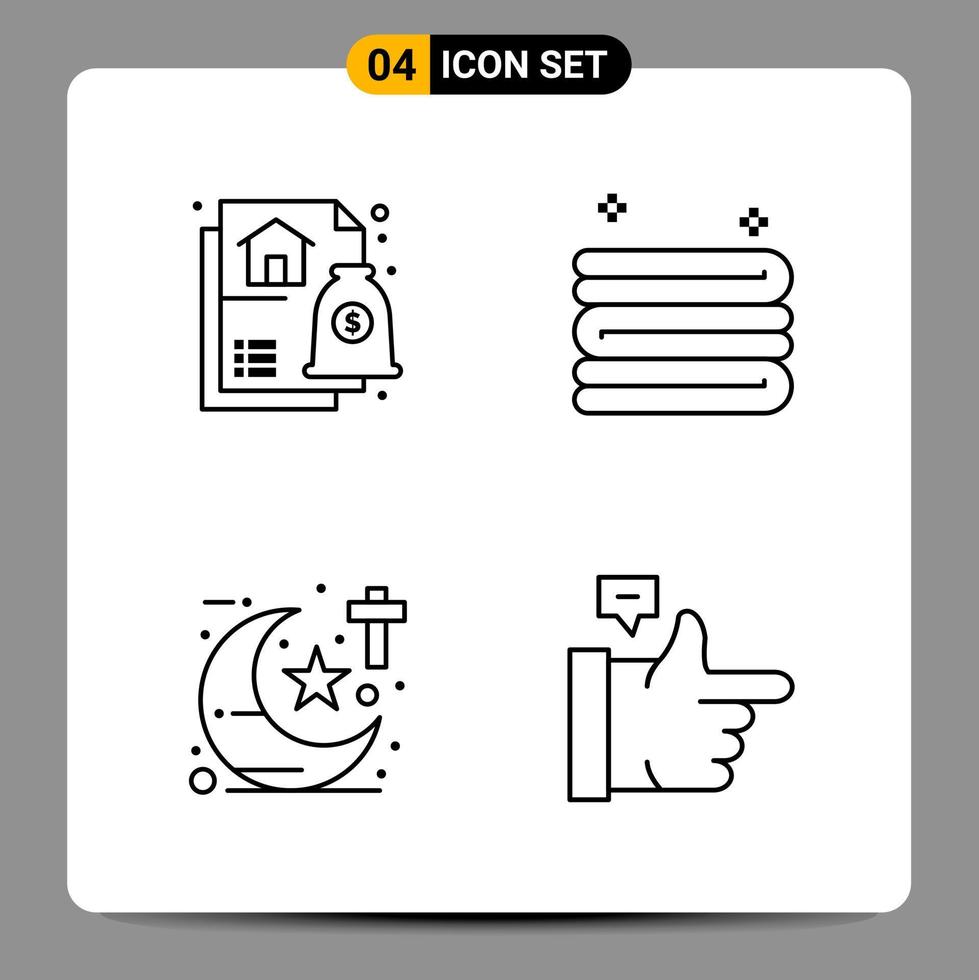 4 signes de symboles de contour de pack d'icônes noires pour des conceptions réactives sur fond blanc. 4 icônes définies. vecteur