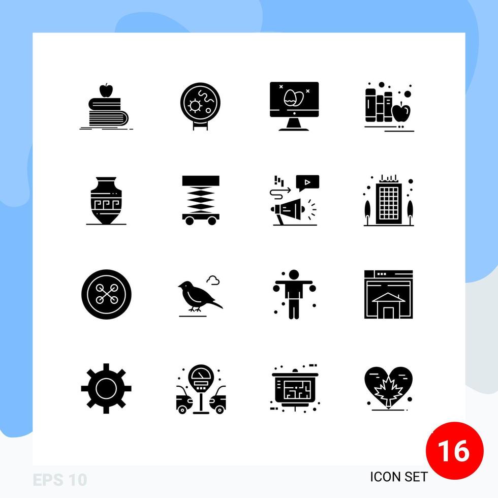 groupe de 16 signes et symboles de glyphes solides pour les livres de recherche d'éducation apple éléments de conception vectoriels modifiables de pâques vecteur