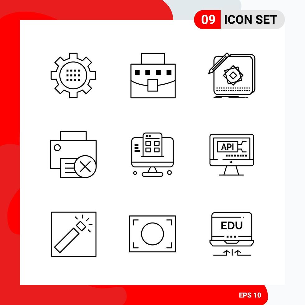 ensemble créatif de 9 icônes de contour universelles isolées sur fond blanc. vecteur