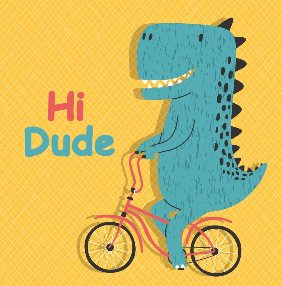 dinosaure de dessin animé faisant du vélo. mignon dino sur un vélo. vecteur