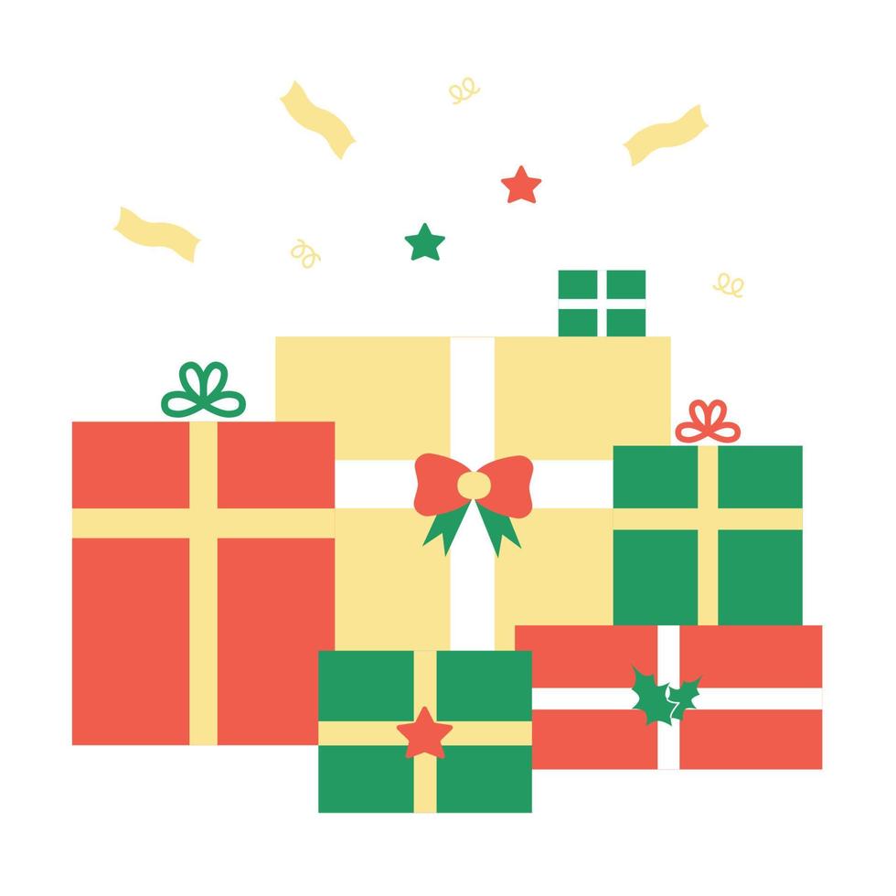 ensemble de cadeaux de noël. illustration vectorielle de différentes boîtes de vacances sur fond blanc. conception pour carte de voeux de nouvel an. vecteur